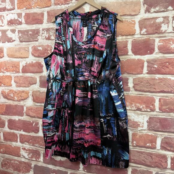 Lane Bryant Tunic Top Women's 24 Artsy Abstract Twist Neck Crinkle Tank Shirt - Picture 3 of 8